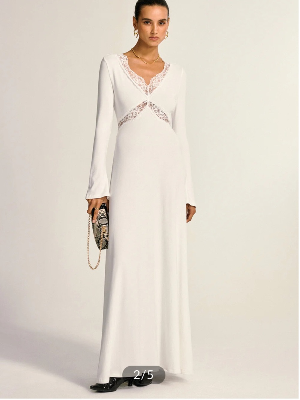 NWT COMMENSE Women's White Lace-Trim Maxi Dress